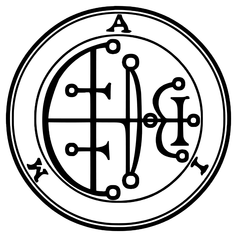 The seal of Aim from the 1904 Goetia, a circular sigil drawn in black lines inside a double ring
