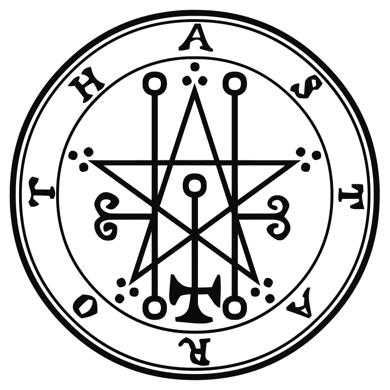 The seal of Astaroth from the 1904 Goetia, a circular sigil drawn in black lines inside a double ring