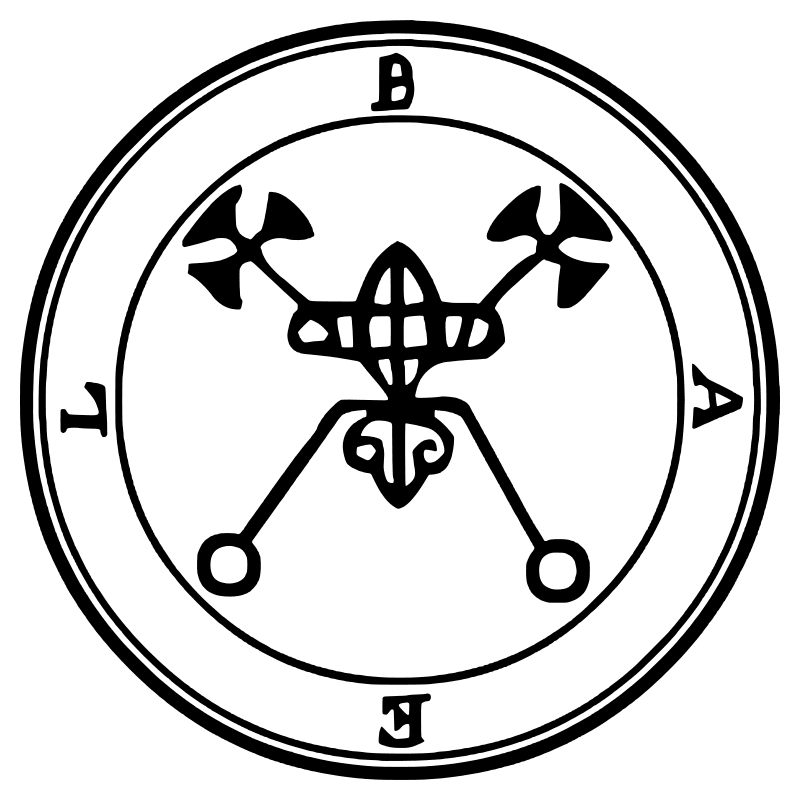 The seal of Bael from the 1904 Goetia, a circular sigil drawn in black lines inside a double ring