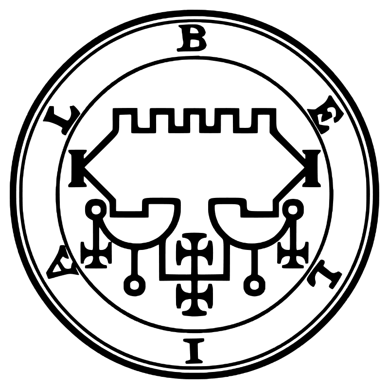 The seal of Belial from the 1904 Goetia, a circular sigil drawn in black lines inside a double ring