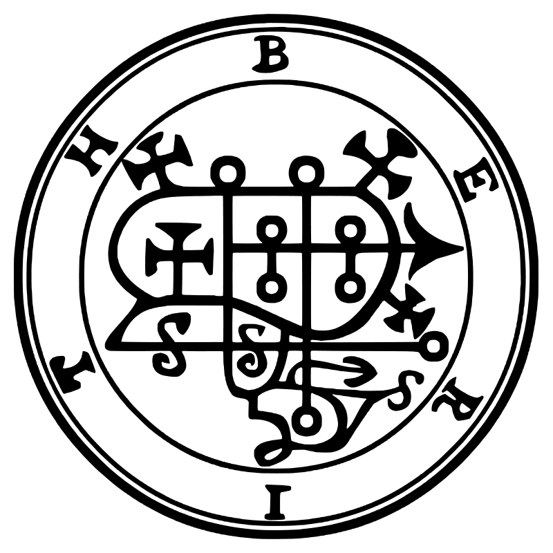 The seal of Berith from the 1904 Goetia, a circular sigil drawn in black lines inside a double ring