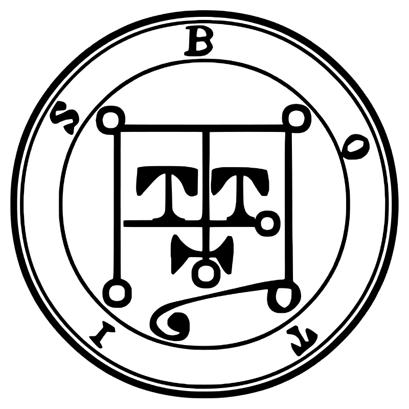 The seal of Botis from the 1904 Goetia, a circular sigil drawn in black lines inside a double ring