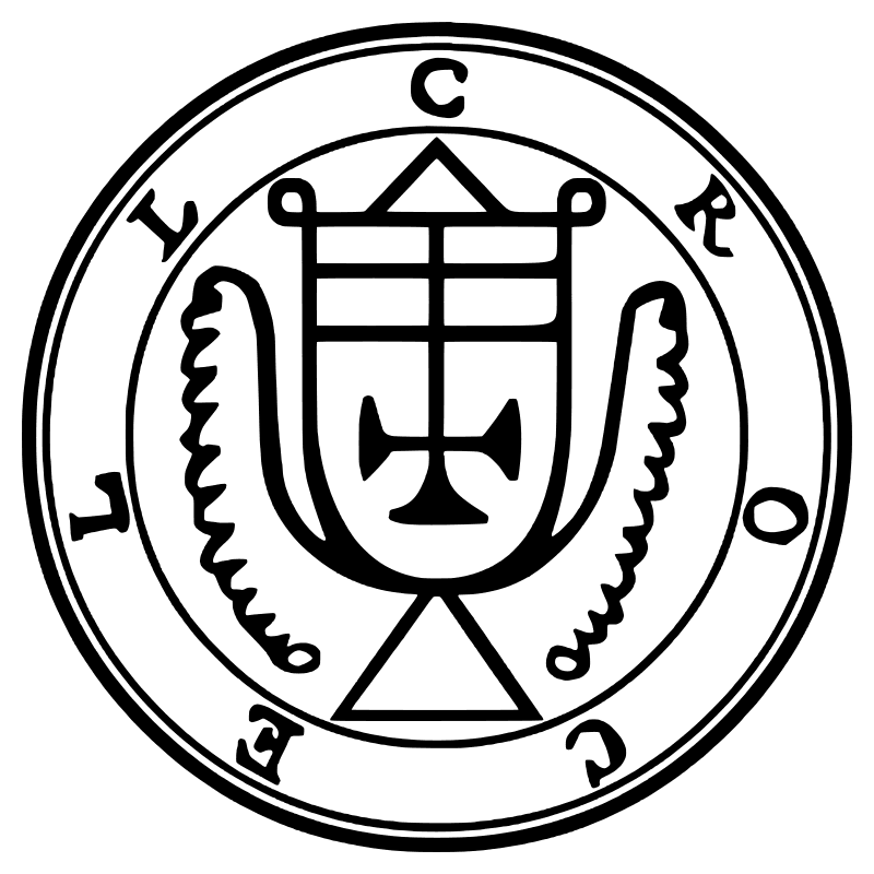 The seal of Crocell from the 1904 Goetia, a circular sigil drawn in black lines inside a double ring