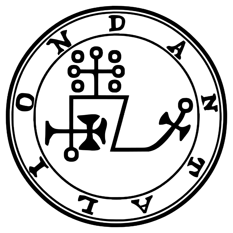 The seal of Dantalion from the 1904 Goetia, a circular sigil drawn in black lines inside a double ring