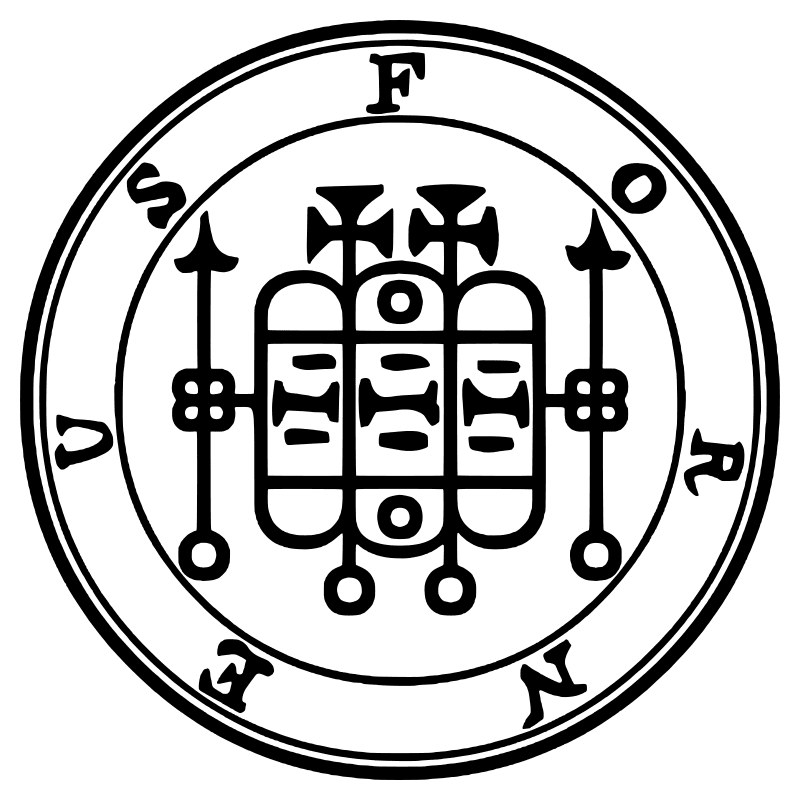 The seal of Forneus from the 1904 Goetia, a circular sigil drawn in black lines inside a double ring
