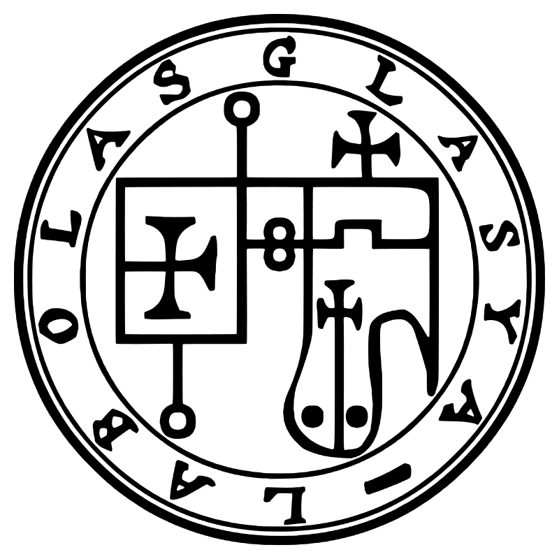 The seal of Glasya-Labolas from the 1904 Goetia, a circular sigil drawn in black lines inside a double ring