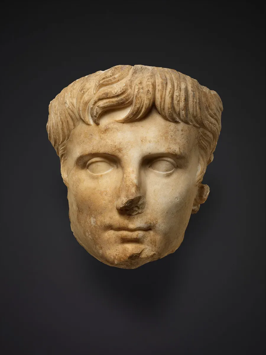 Marble head of the emperor Augustus as a calm young man