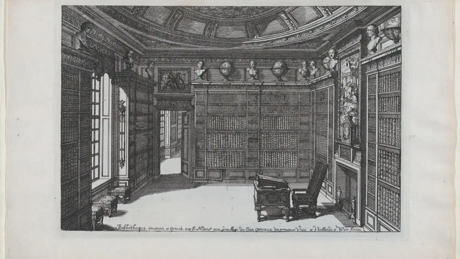 Interior of a Library, from Nouveaux Liure da Partements, part of Œuvres du Sr. D. Marot, Daniel Marot the Elder, published 1703 or 1712