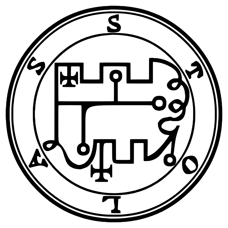 The seal of Stolas from the 1904 Goetia, a circular sigil drawn in black lines inside a double ring