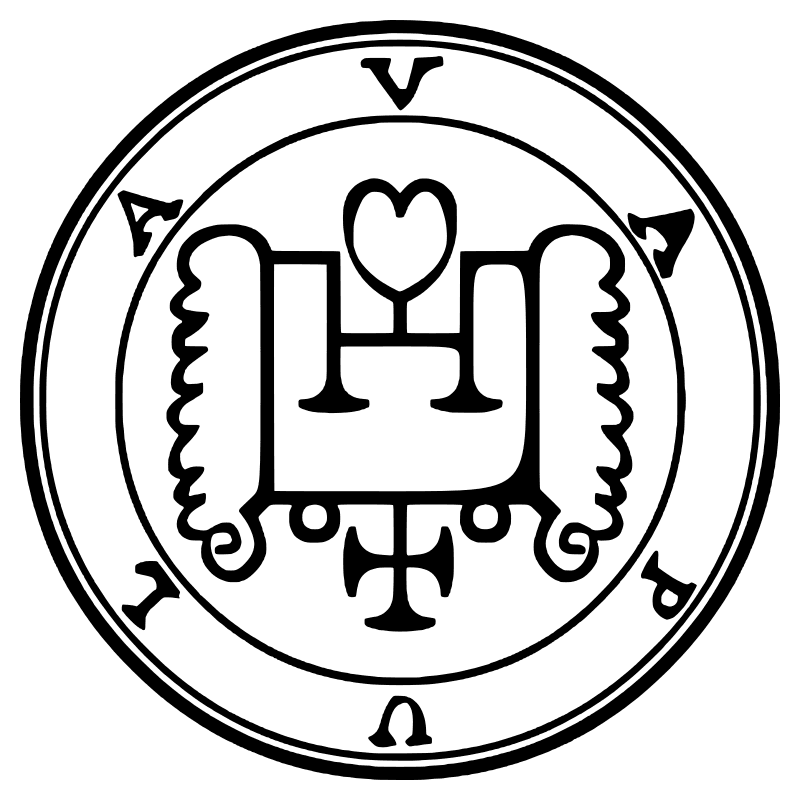 The seal of Vapula from the 1904 Goetia, a circular sigil drawn in black lines inside a double ring
