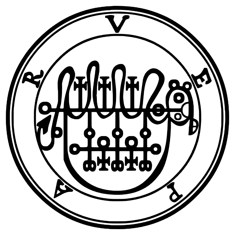 The seal of Vepar from the 1904 Goetia, a circular sigil drawn in black lines inside a double ring