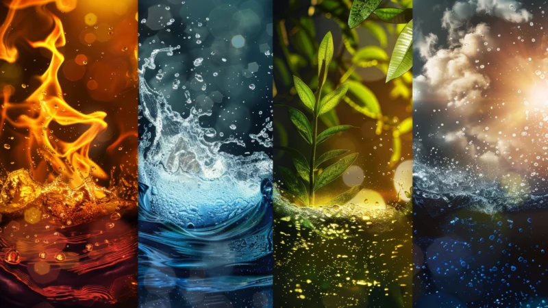 The four classical elements represented in nature